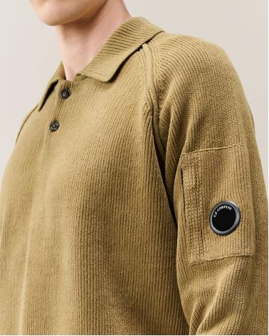 POLO MAILLE COTON CHENILLE CP.COMPANY KN198A 340 ERMINE BEIGE 