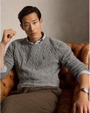 PULL TORSADES RALPH LAUREN LAINE CASHMERE GRIS