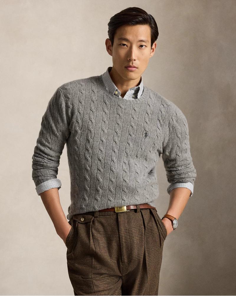 PULL TORSADES RALPH LAUREN LAINE CASHMERE GRIS