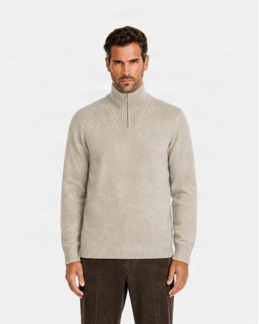 PULL D FIESOLI CAMIONEUR MI ZIP BEIGE CLAIR