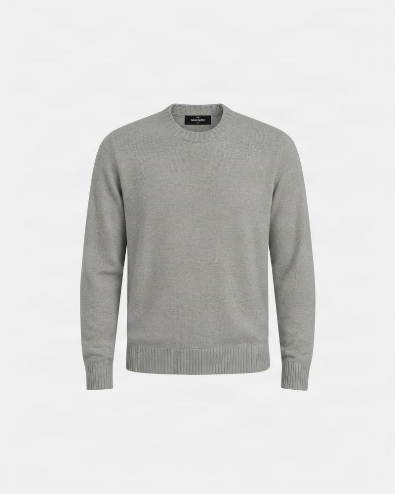 PULL COL ROND GRAN SASSO PUR CASHMERE GRIS CLAIR