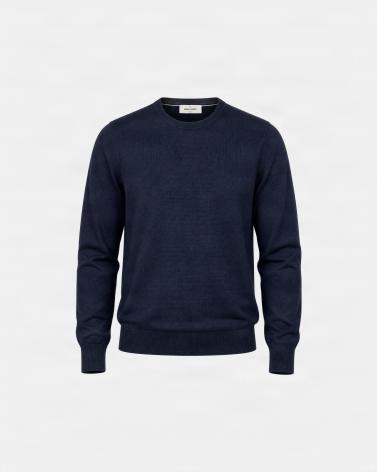 PULL COL ROND GRAN SASSO 100% LAINE MERINOS  MARINE