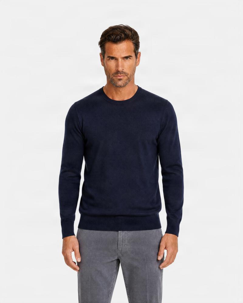 PULL COL ROND GRAN SASSO 100% LAINE MERINOS  MARINE