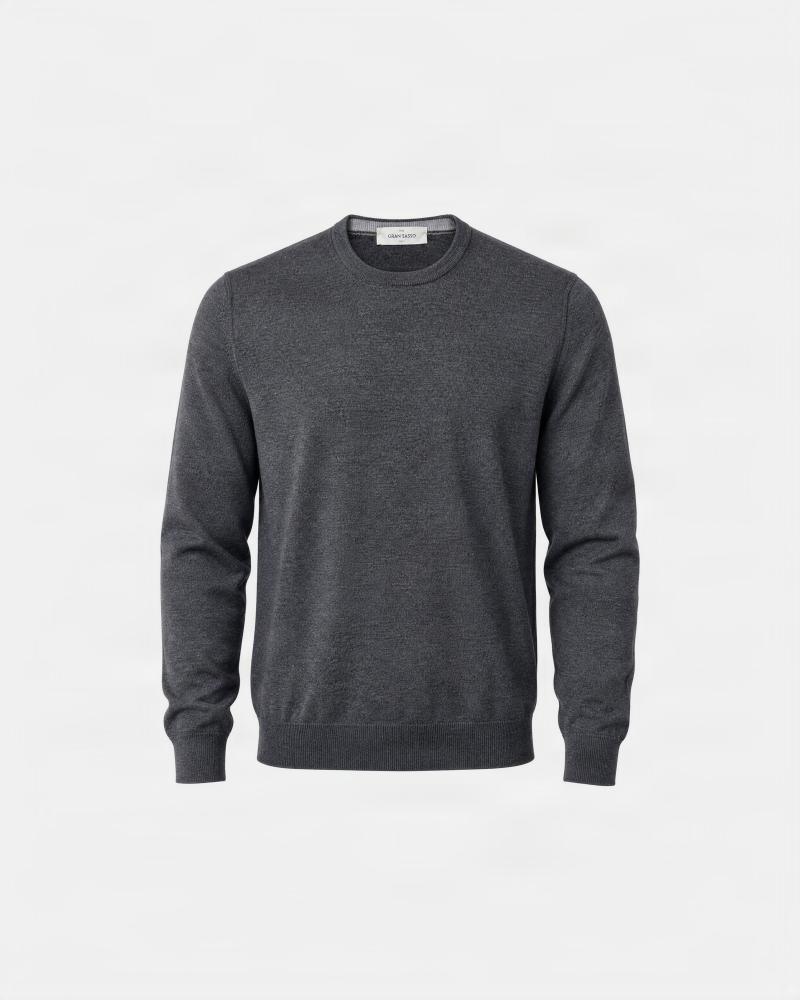 PULL COL ROND GRAN SASSO 100% LAINE MERINOS  ANTRACITE