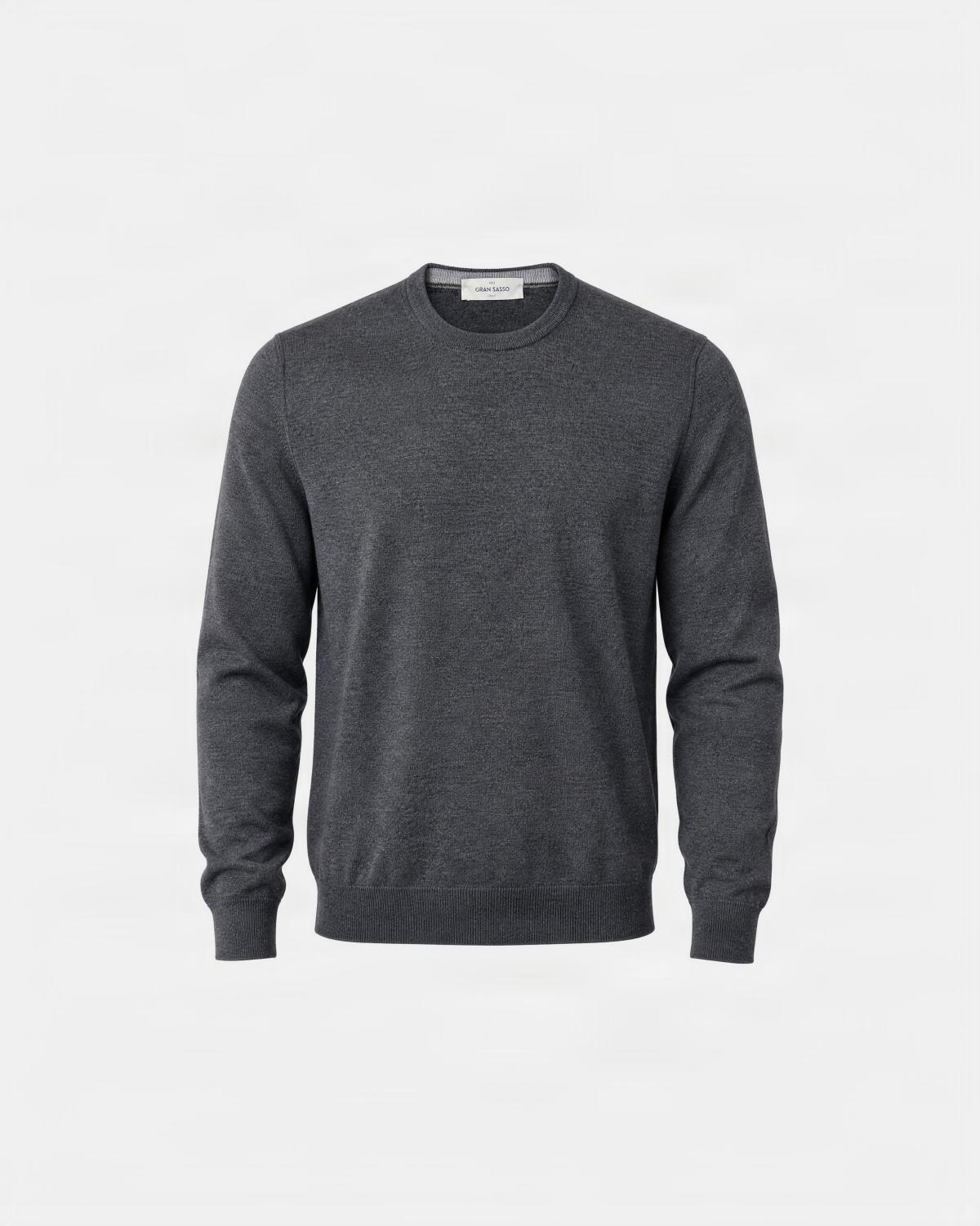 PULL COL ROND GRAN SASSO 100% LAINE MERINOS  ANTRACITE