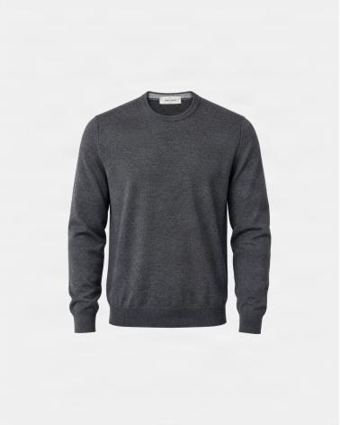 PULL COL ROND GRAN SASSO 100% LAINE MERINOS  ANTRACITE