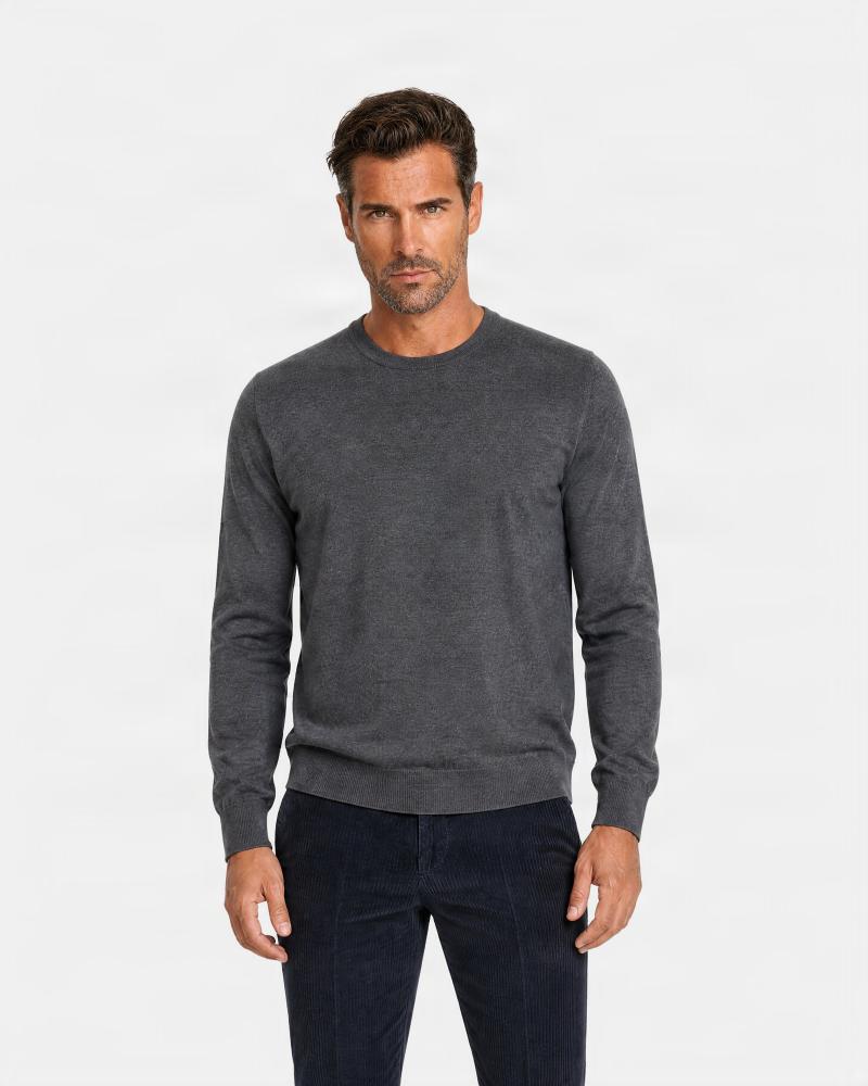 PULL COL ROND GRAN SASSO 100% LAINE MERINOS  ANTRACITE
