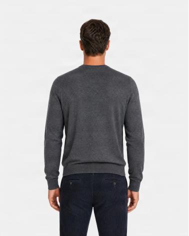 PULL COL ROND GRAN SASSO 100% LAINE MERINOS  ANTRACITE