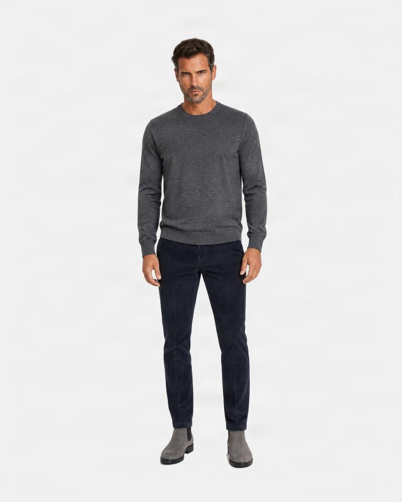 PULL COL ROND GRAN SASSO 100% LAINE MERINOS  ANTRACITE
