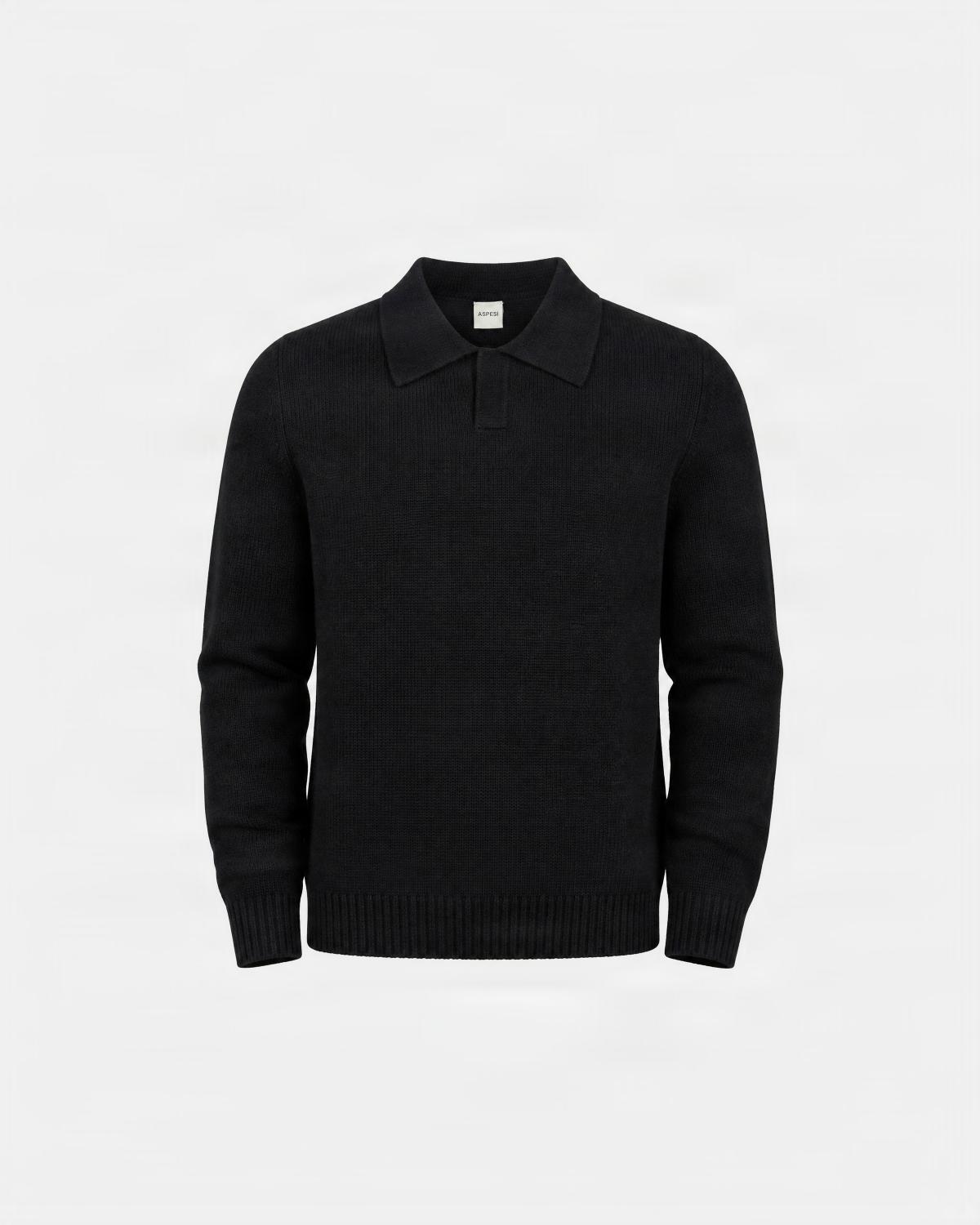 PULL POLO ASPESI COL OUVERT NOIR