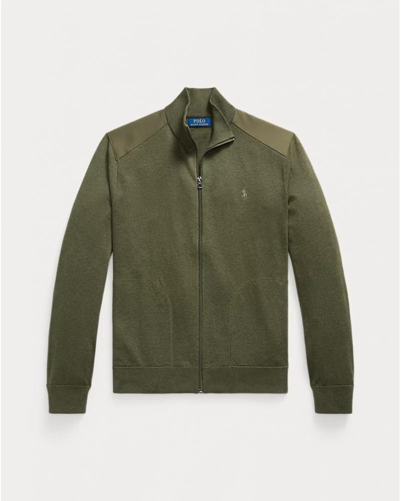 CARDIGAN RALPH LAUREN COL CHEMINÉE  ZIPPÉ OLIVE KAKI