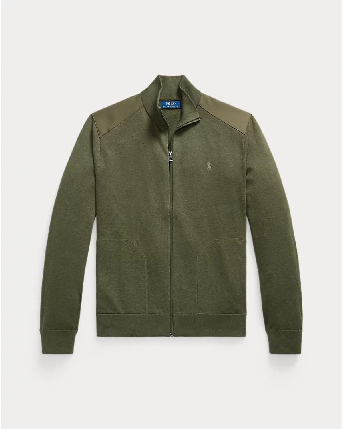 CARDIGAN RALPH LAUREN COL CHEMINÉE  ZIPPÉ OLIVE KAKI