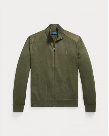 CARDIGAN RALPH LAUREN COL CHEMINÉE  ZIPPÉ OLIVE KAKI