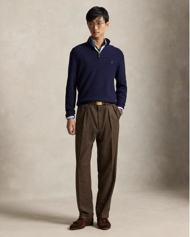 PULL POLO ZIP RALPH LAUREN MAILLE GAUFFREE MARINE