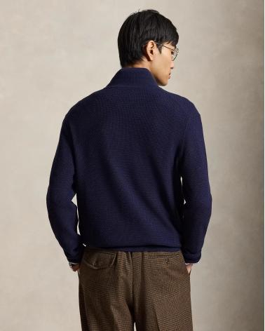 PULL POLO ZIP RALPH LAUREN MAILLE GAUFFREE MARINE