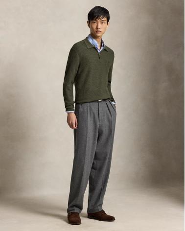 PULL POLO ZIP RALPH LAUREN MAILLE GAUFFREE KAKI