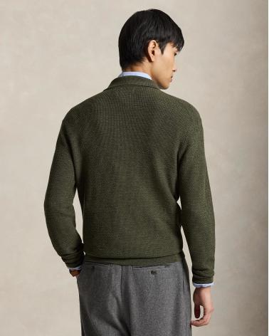 PULL POLO ZIP RALPH LAUREN MAILLE GAUFFREE KAKI