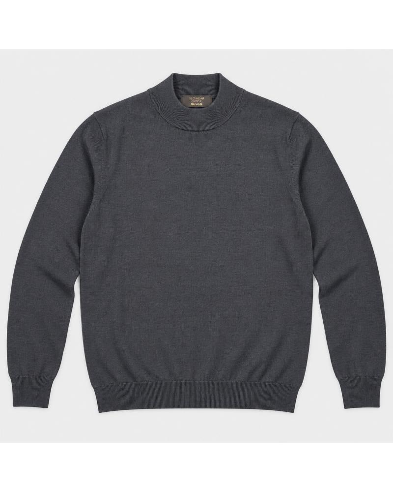 PULL COL DEMI MONTANT SLOWEAR  FLEXWOOL GRIS