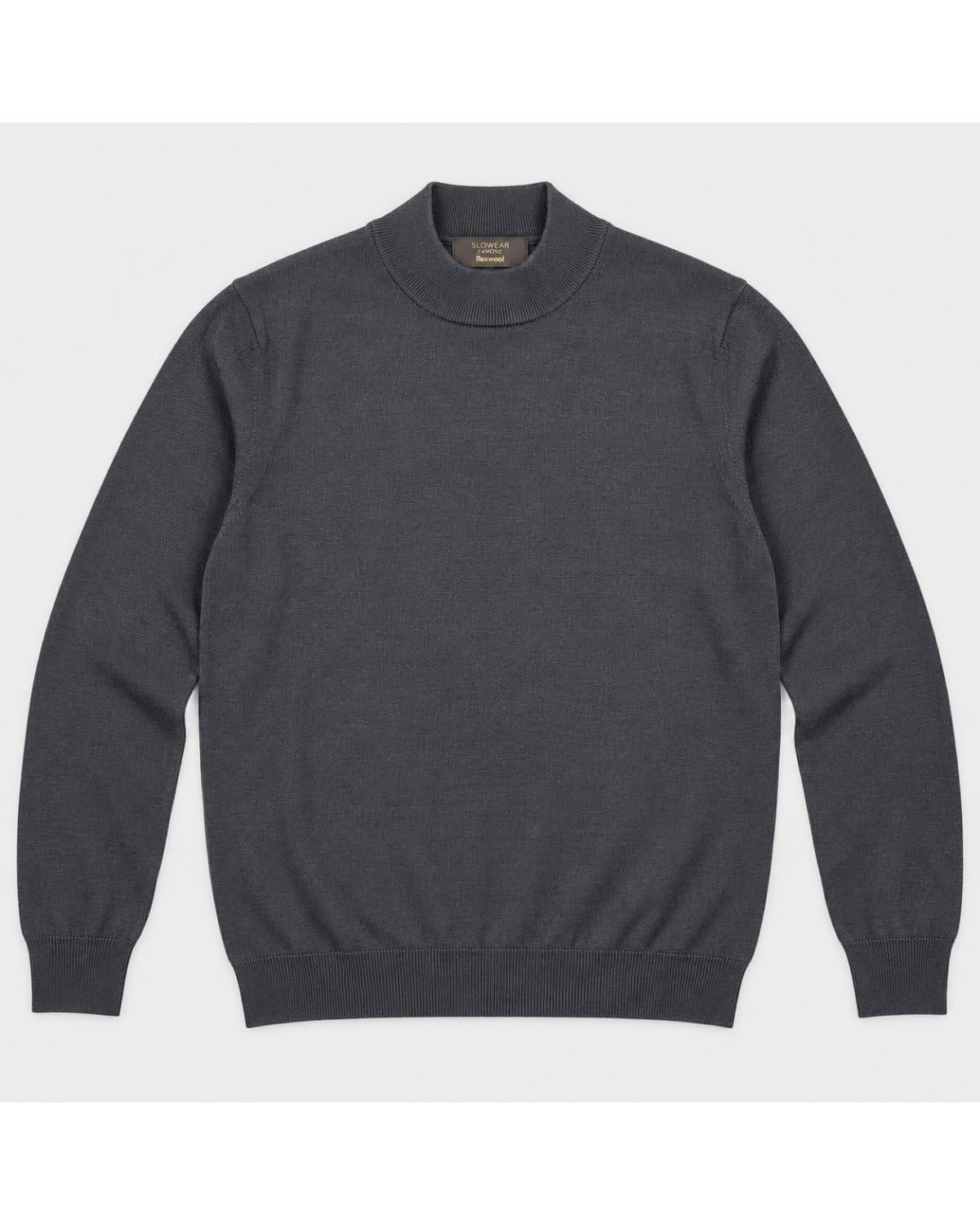 PULL COL DEMI MONTANT SLOWEAR  FLEXWOOL GRIS