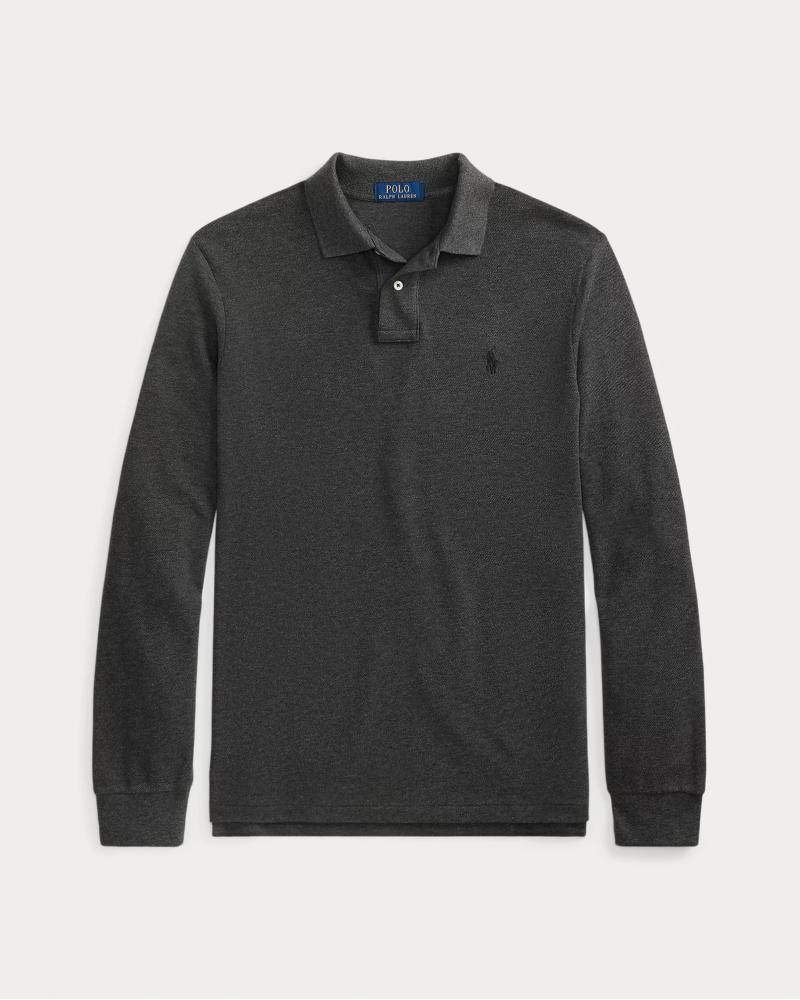 POLO RALPH LAUREN MANCHES LONGUES CUSTOM FIT  GRIS ANTRACITE