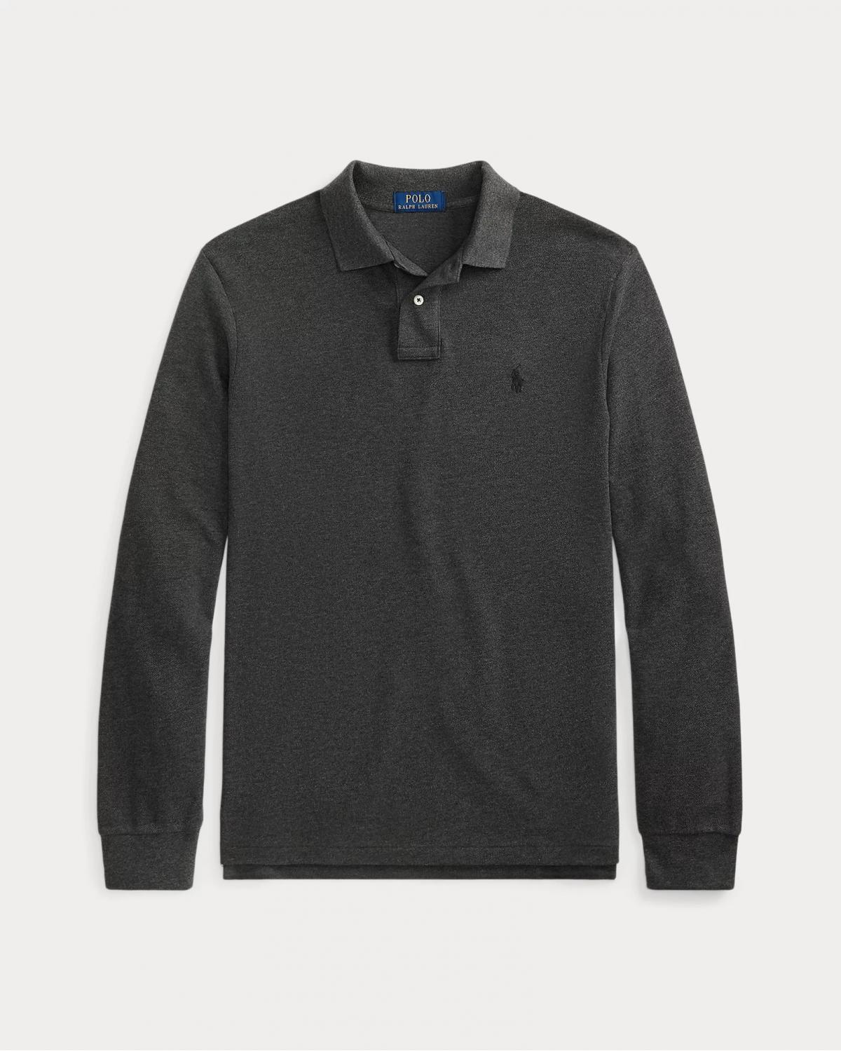 POLO RALPH LAUREN MANCHES LONGUES CUSTOM FIT  GRIS ANTRACITE