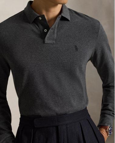 POLO RALPH LAUREN MANCHES LONGUES CUSTOM FIT  GRIS ANTRACITE