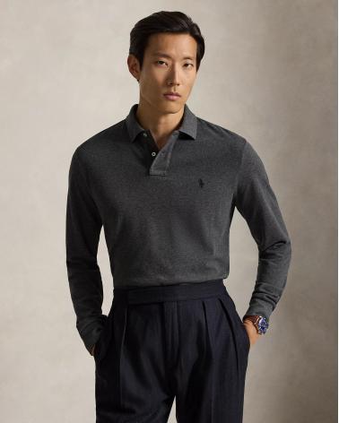 POLO RALPH LAUREN MANCHES LONGUES CUSTOM FIT  GRIS ANTRACITE