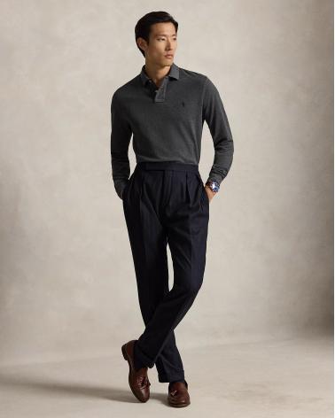 POLO RALPH LAUREN MANCHES LONGUES CUSTOM FIT  GRIS ANTRACITE