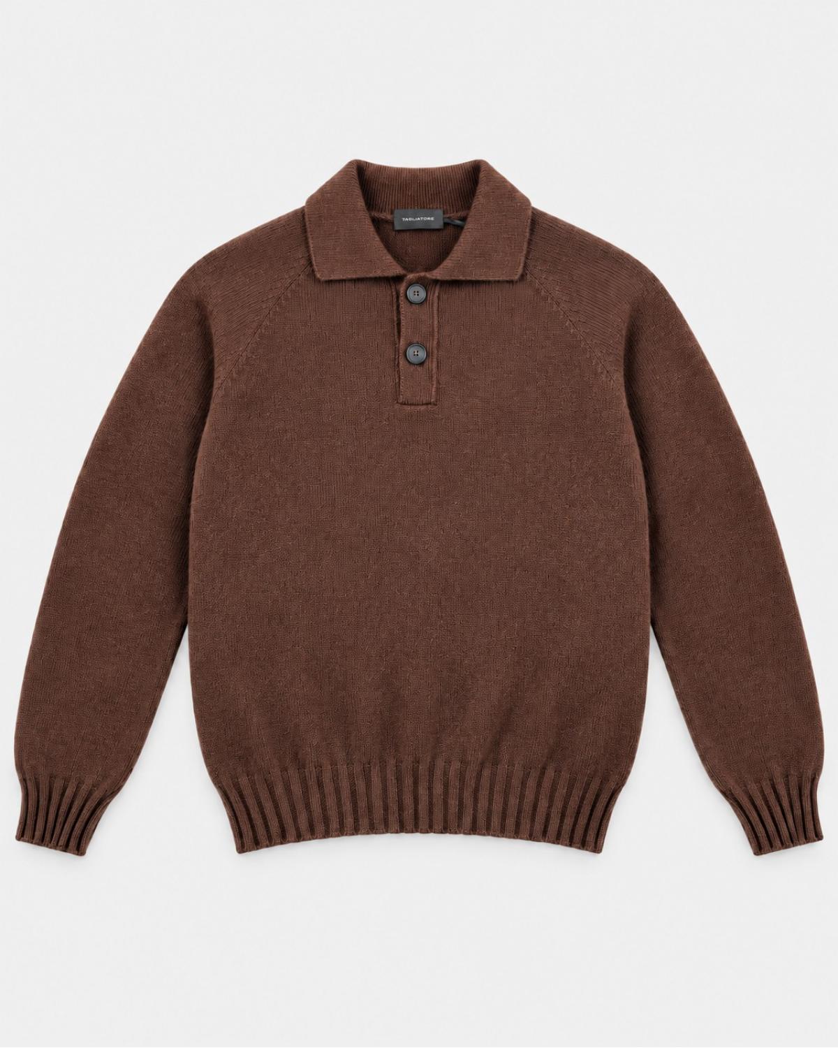 MAILLE POLO TAGLIATORE VOLTAIRE 100% CASHMERE MARRON