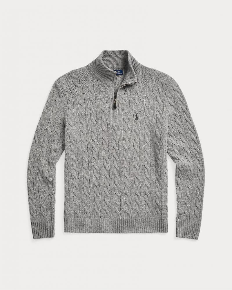 PULL RALPH LAUREN DEMI ZIP Torsadé GRIS
