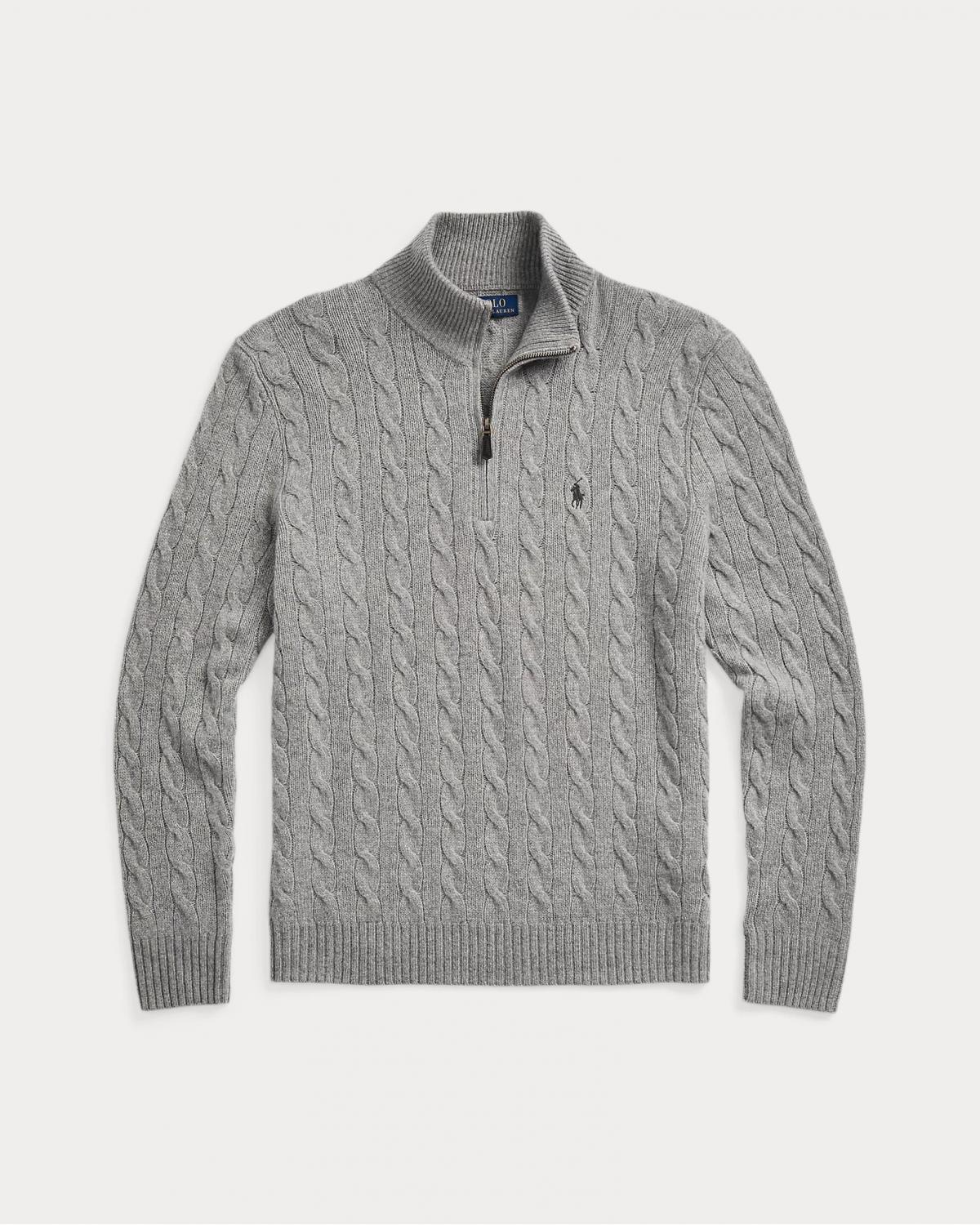 PULL RALPH LAUREN DEMI ZIP Torsadé GRIS