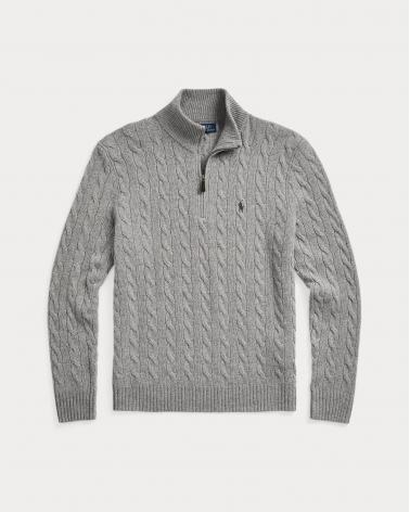 PULL RALPH LAUREN DEMI ZIP Torsadé GRIS