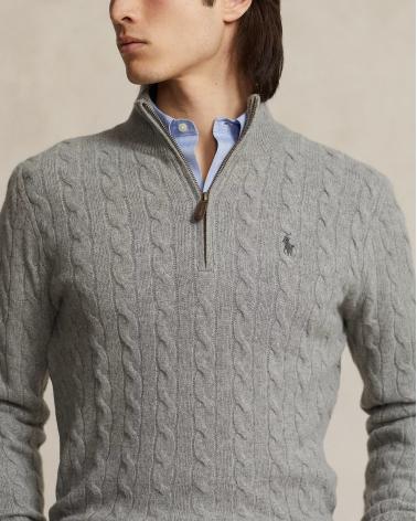PULL RALPH LAUREN DEMI ZIP Torsadé GRIS