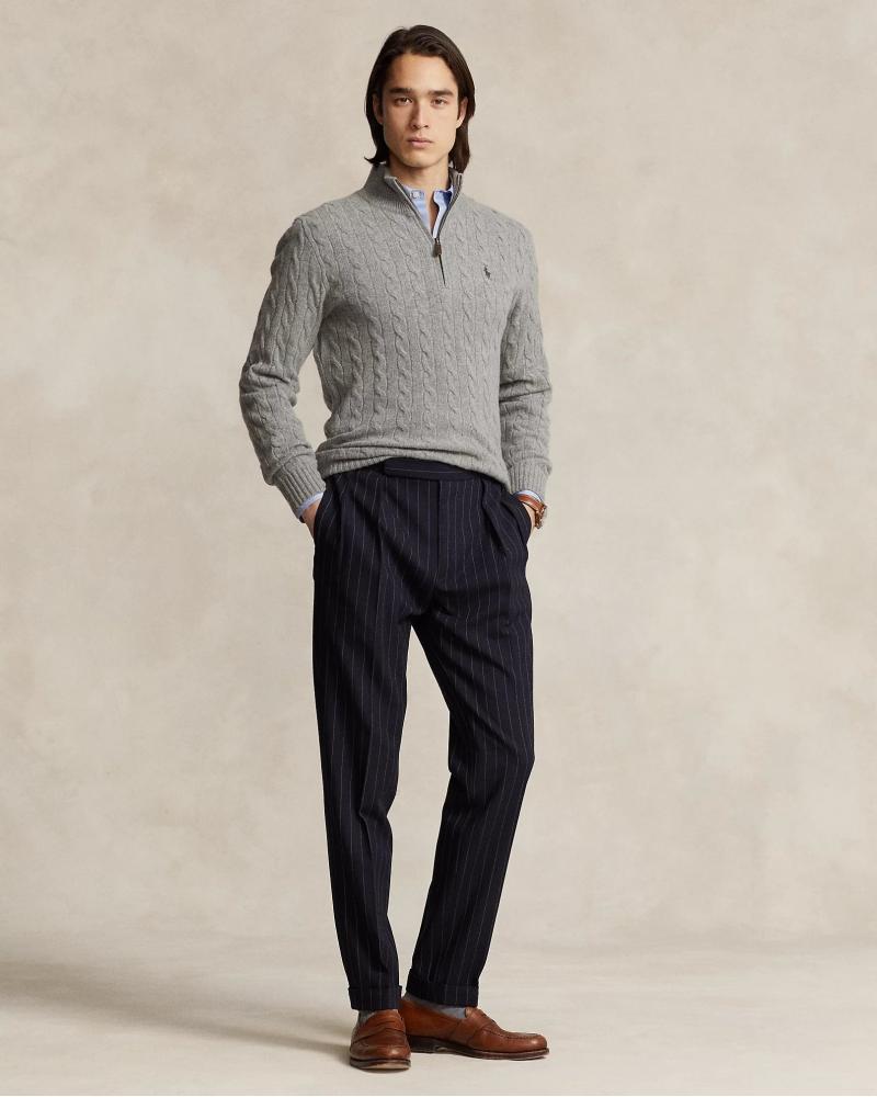 PULL RALPH LAUREN DEMI ZIP Torsadé GRIS