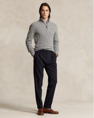 PULL RALPH LAUREN DEMI ZIP Torsadé GRIS